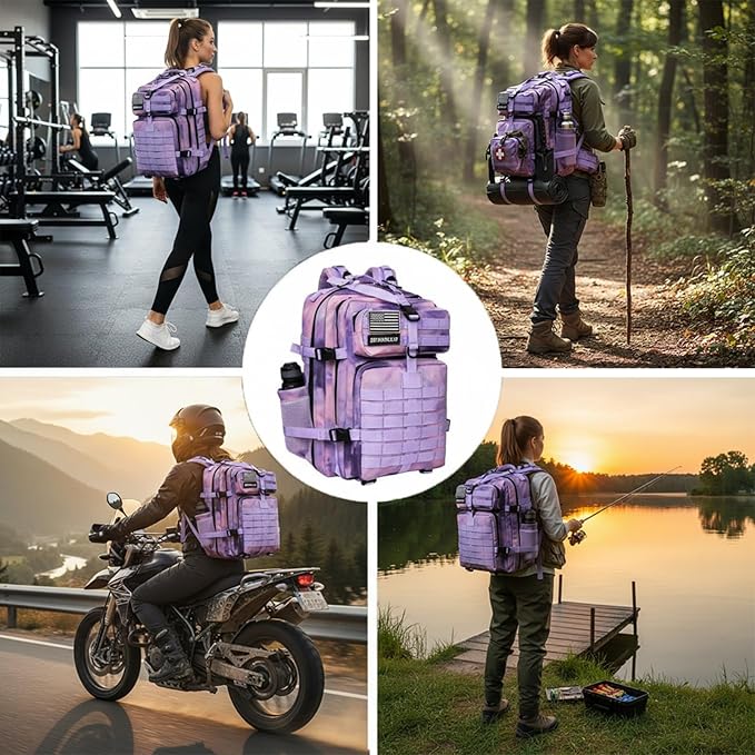 45L Military Tactical Backpack for Men &amp Women Bug Out Bag Assault pack Molle Daypack Hiking Trekking Rucksack (2.0 side pockets (cloud purple))