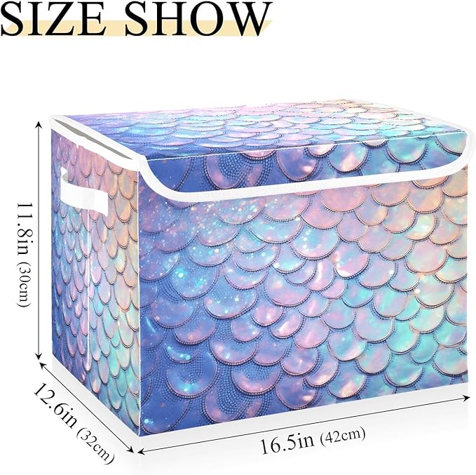 Fish Scale Gradient Glitter Decoration Sequins Peach Purple Blue Cyan Yellow Storage Bins with Lid Stackable Book