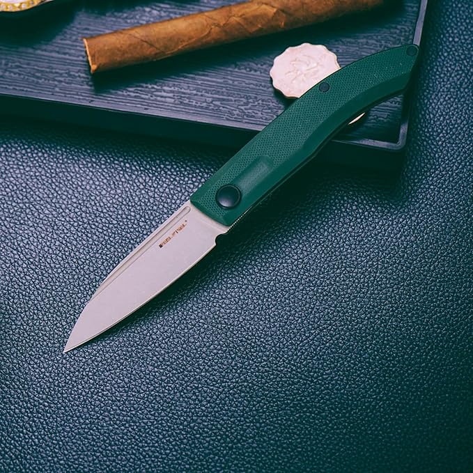 Real Steel Stella Slipjoint Folding Knife - 2.95 Grey washed VG-10 Blade G10 Textured Grip - Camping Hiking Daily Cutting - EDC Knife for Men and Women - Green