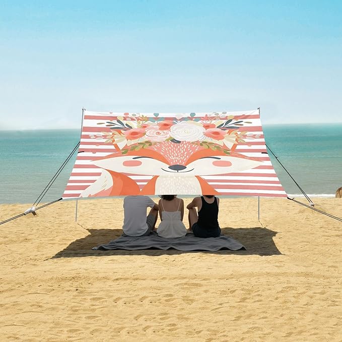 ALAZA Fox Floral Beach Tent Sun Shelter Portable Canopy Sunshade for Outdoor Camping Picnics Backyard Fun 10x9 ft