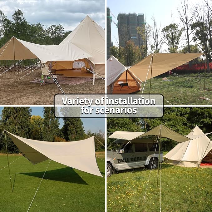 DANCHEL OUTDOOR Waterproof Bell Tent Awning 4 Season Camping Tarp – Portable Canopy Cover with Poles Lightweight Glamping Accessories Rectangle