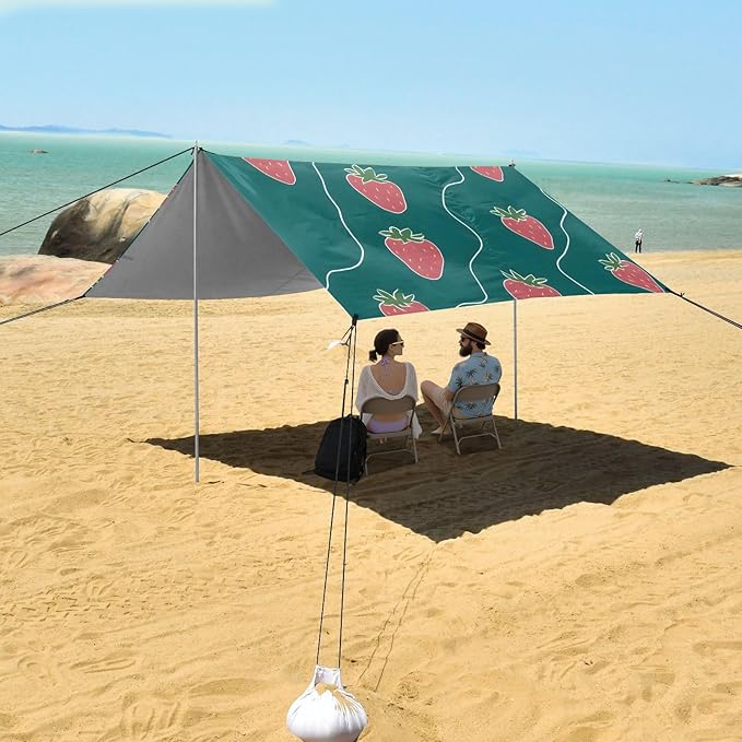 ALAZA Strawberry Cute Pattern Beach Tent Sun Shelter Portable Canopy Sunshade for Outdoor Camping Picnics Backyard Fun 10x9 ft