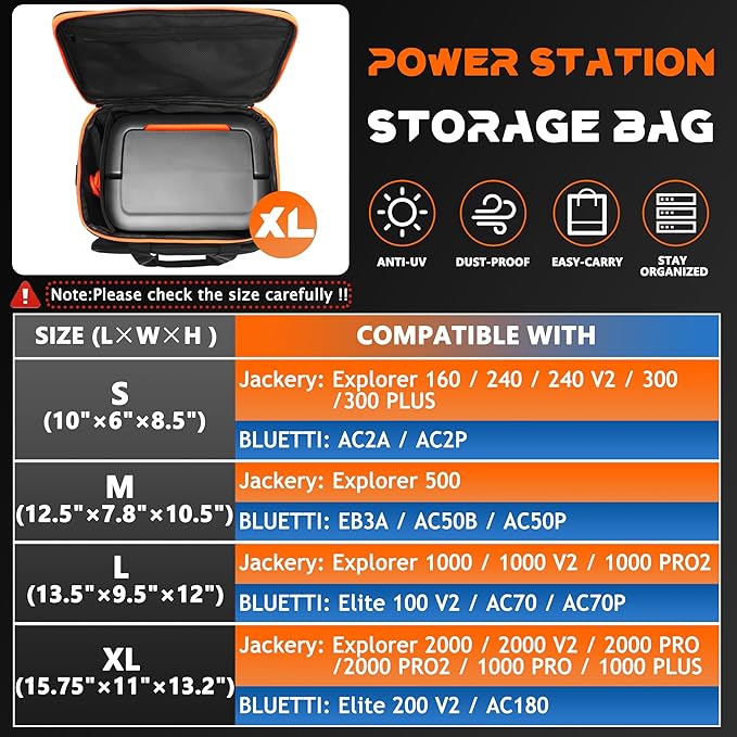 Portable Power Station Storage Bag - Heavy Duty Organizer Case with Adjustable Shoulder Strap &amp Multi-Pocket Design
