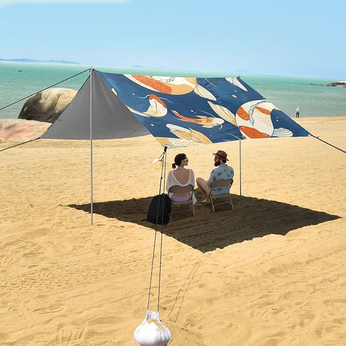 Seamless Pattern Beach Tent UPF50+ Lightweight Shade Sun Shelter with Sturdy Poles Sandbags and Shovel for Camping Picnics Backyard