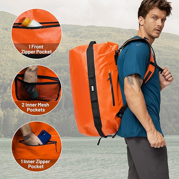 MIER Waterproof Duffel Bag Motorcycle Dry Bag Backpack Large Roll-Top Heavy Duty Dry Duffle Bags for Kayaking Camping Boating Gym Beach Cruise Ship 60L/80L