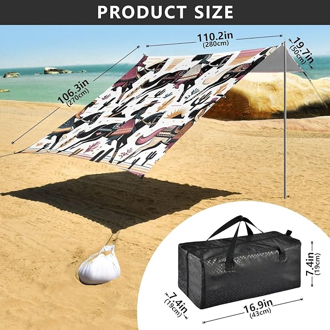 Cowgirls Beach Tent Sun Shelter Set UPF50+ UV Protection 10.5 x 9.19 FT Camping Shade Canopy with Sandbags Sand Anchors Carrying Bag and Others