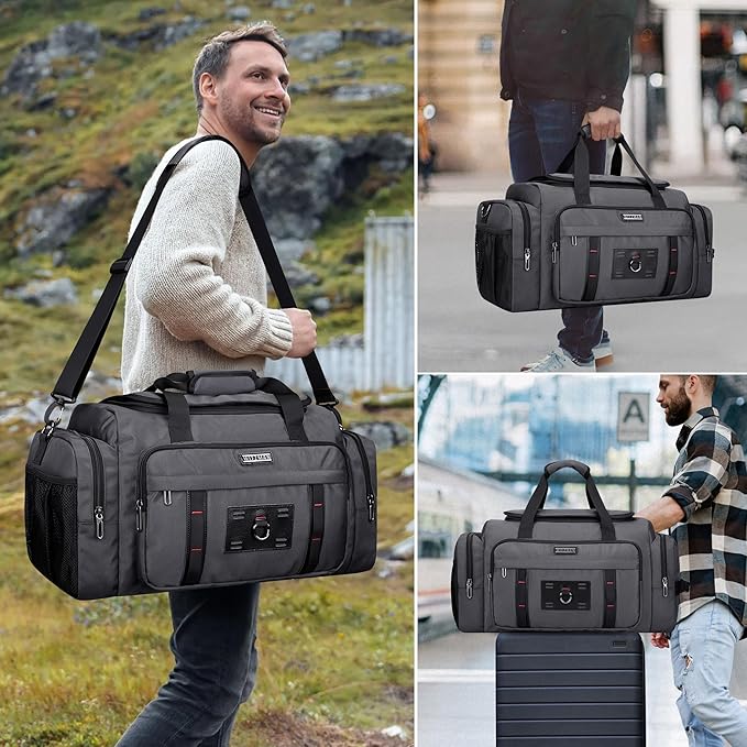 WITZMAN Duffle Bag for Men Large Overnight Carry On Weekender Bag with Shoe Compartment Sports Gym Duffle Bags for Traveling(B719 Silvery Grey)