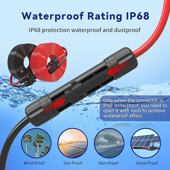 Solar Extension Cable 10 Gauge Solar Panels Wire 20Ft 10AWG (6mm²) PV Wire SJZSUNRUN Tinned Copper Wire with 2 Pairs Solar Connectors for Outdoor Automotive Marine (20Ft Black&amp 20Ft Red)