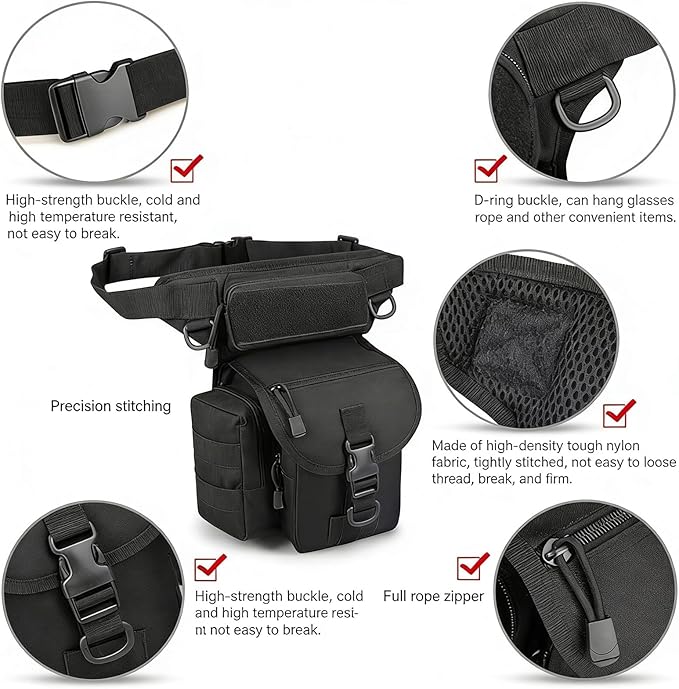 Nylon Drop Leg Bag Hiking Waist Pack for Men &amp Women Motorcycle Bike Cycling Riding Travel Outdoor Sports Fanny Pouch