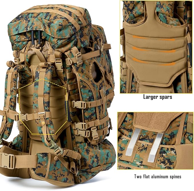 MT Military Army Large Rucksack with Detacheable Assault Backpack Hydration Pack Shoulder Straps and Waist Belt Metal Frame | Detacheable Hydration Pack Shoulder Straps Waist Belt Metal Frame