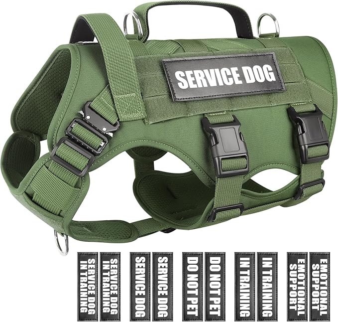 WINSEE Service Dog Vest Harness for Medium Dog Tactical Working MOLLE Vest with 10 Pet Patches No Pull Heavy Duty Harness for Training Walking
