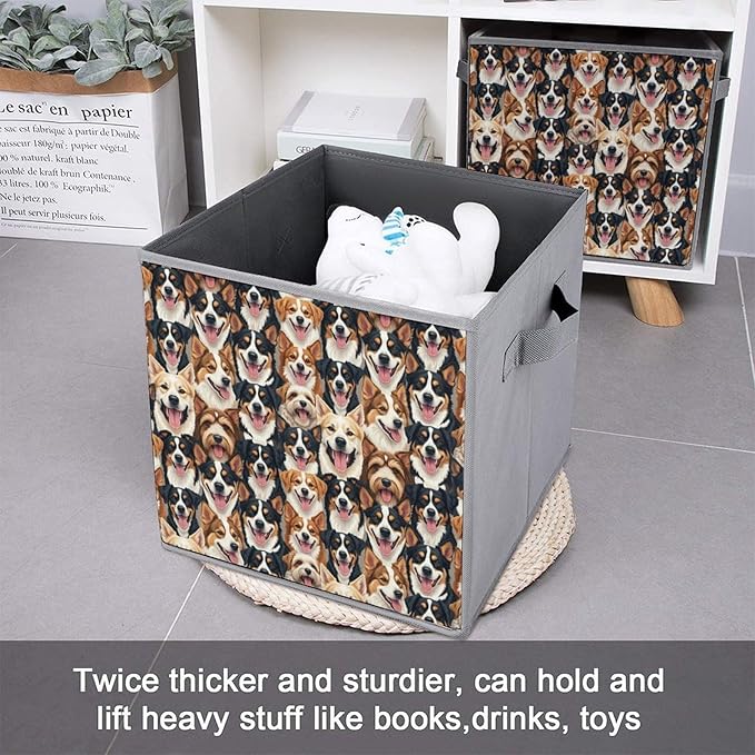 Practical Folding Storage Bins Cute Dogs Puppy Sturdy Container for Wardrobe Kitchen Simplistic Storage Solution