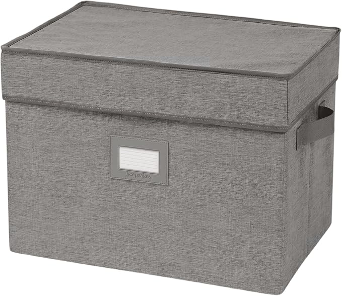 Covermates Keepsakes Storage Box Heavy Duty Polyester Organizer Bin Stackable Design Reinforced Handles ID Window Closet Garage Home Storage Grey Heather
