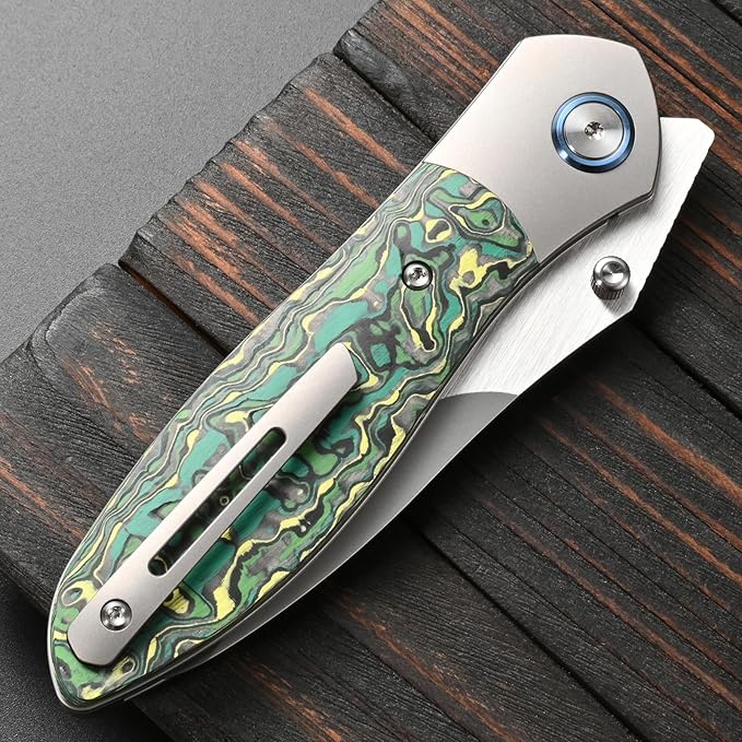 Sitivien ST273 Folding Knife S90V Steel Blade Titanium &amp Carbon Fiber Handle Knife with Pocket Clip for Outdoor Camping Hiking Survival Hunting (Green)