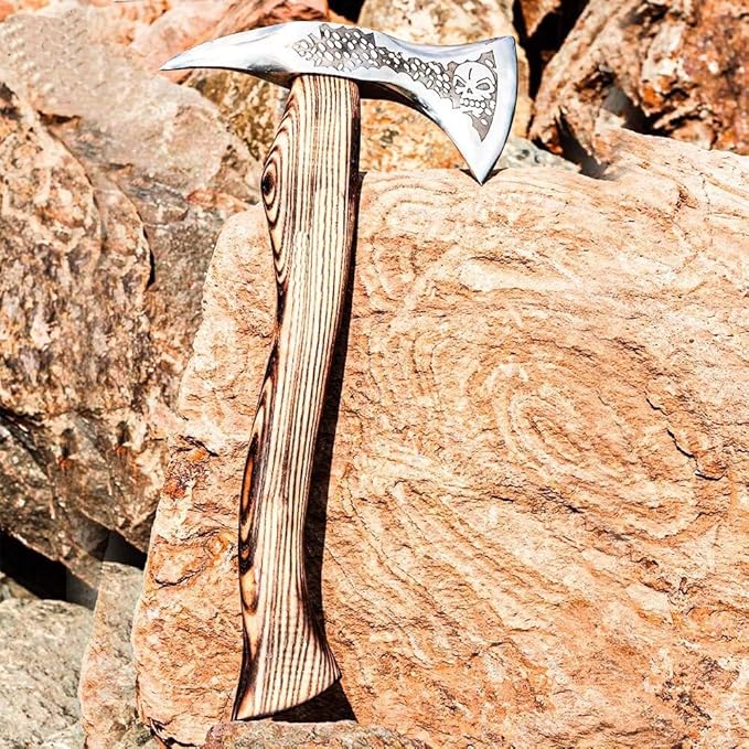 Handmade Viking Axe Carbon Steel Head with Wooden Handle Perfect Tactical Axe for Camping and Hunting Viking Hatchet Comes with Leather Sheath