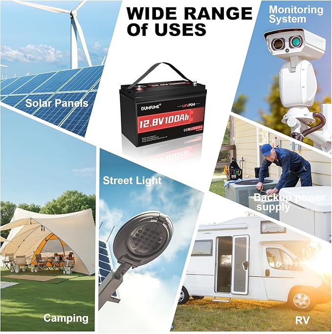 12V 100Ah LiFePO4 Lithium Battery Built-in 100A BMS Group 31 6000+ Deep Cycles Rechargeable Battery Ideal for RV Solar Off-Grid Systems Home Energy StorageMarine