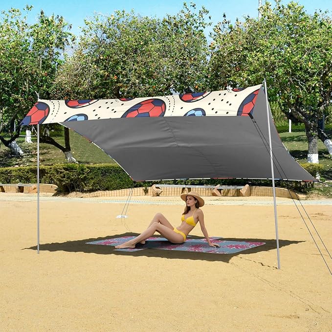 xigua Soccer Beach Tent Sun Shelter with Carrying Bag - Silver Coated Oxford Fabric Beach Canopy for Beach Camping Fishing - Includes Windproof Ropes Sandbags &amp Stakes