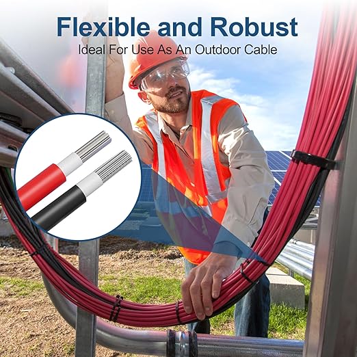 10FT 8AWG (10mm²) Solar Extension Cables 1500V Tinned Copper Solar Cable with Hard PPO Plastic 1.5KV 70A IP68 PV Male and Female Connectors(10FT)