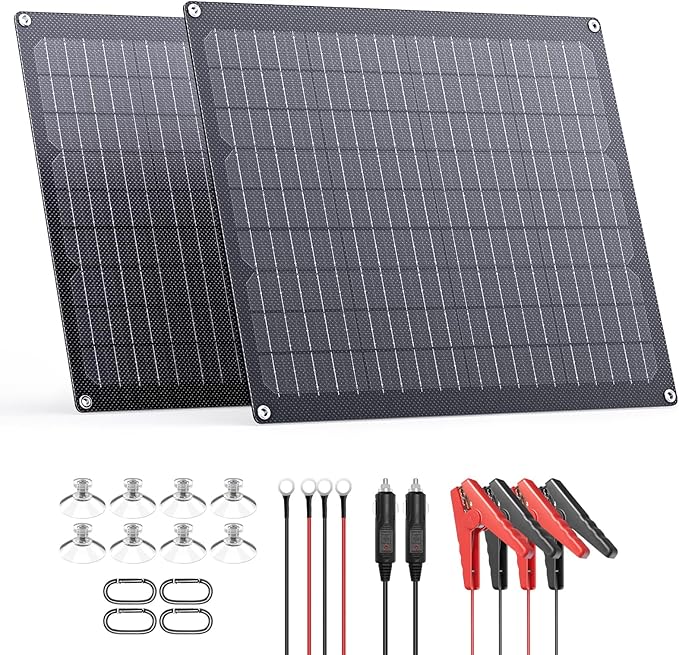 40W 12V Solar Battery Charger2 PCS 20W Solar Battery Maintainer with Built-in Intelligent Charge ControllerIP68 Waterproof Trickle Charger for Car Boat Marine RV Trailer