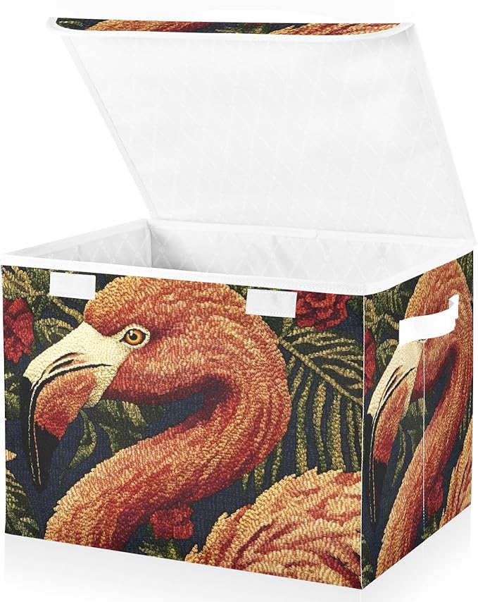 Storage Cube with Lid Art Flamingo Print 16.5×12.6×11.8 IN Collapsible Large Capacity Foldable Storage Basket Bin Organizer