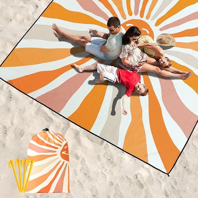 Beach Blanket Waterproof Sandproof Beach Mat 79 X 83/10'x9'for 2-8 Adults Quick Drying Outdoor Picnic Mat Beach Accessories for Travel Camping Hiking