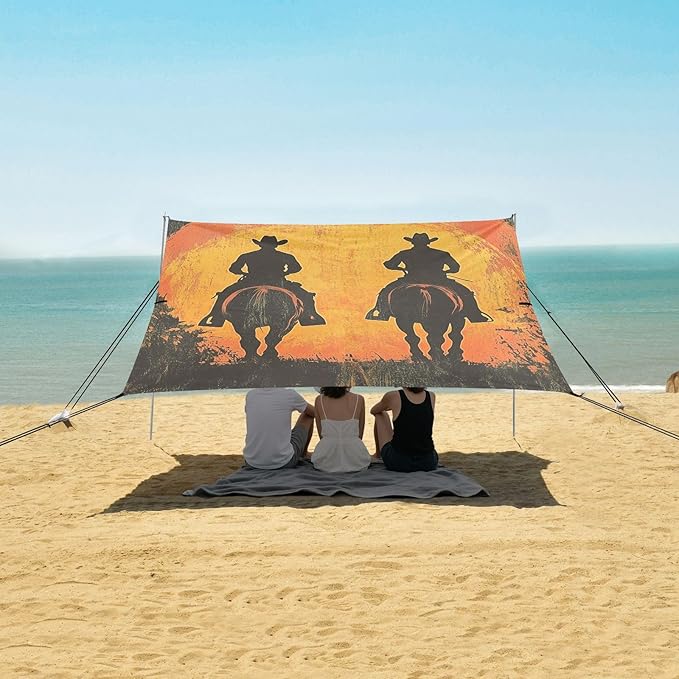 Two Cowboys Beach Tent UPF50+ Protection Lightweight Large Sun Shelter with Sand Shovel Sandbags for Camping Picnics Backyard &amp Fishing