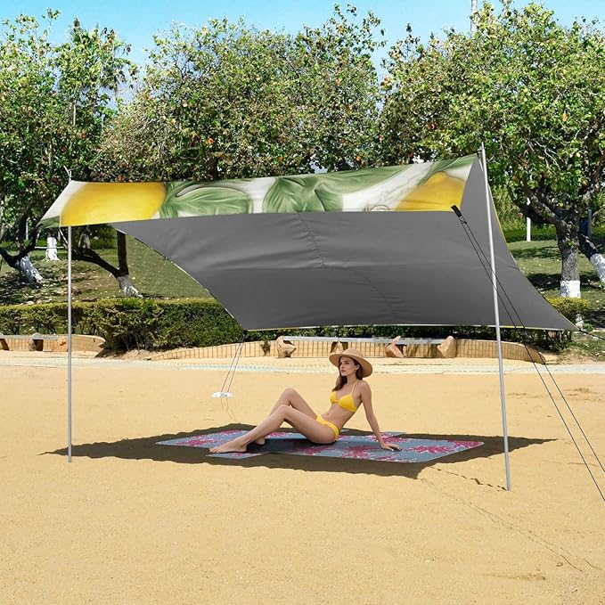 ALAZA Lemon Green Leave Marble Beach Tent Sun Shelter Portable Canopy Sunshade for Outdoor Camping Picnics Backyard Fun 10x9 ft
