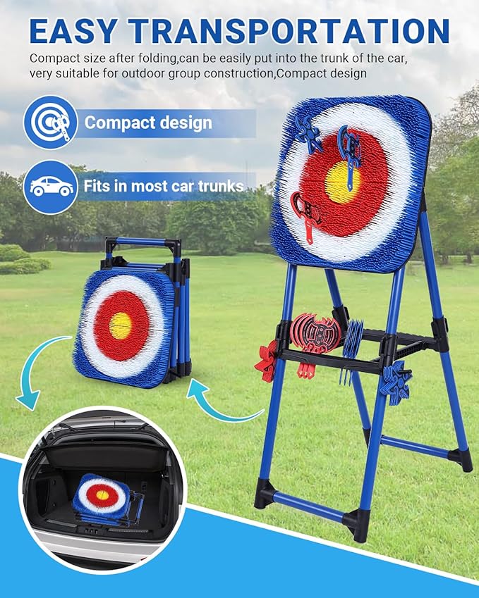 Axe Throwing Bristle Target with 16 Throwing Axes Set Foldable Axe Throwing Game for Backyard Outdoor Games Yard Game Carnival Games