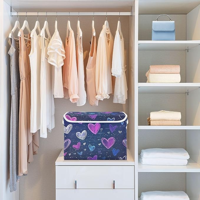 Storage Cube with Lid Doodle Of Hearts Print 16.5×12.6×11.8 IN 1 Pack Collapsible Large Capacity Foldable Storage Basket Bin Organizer