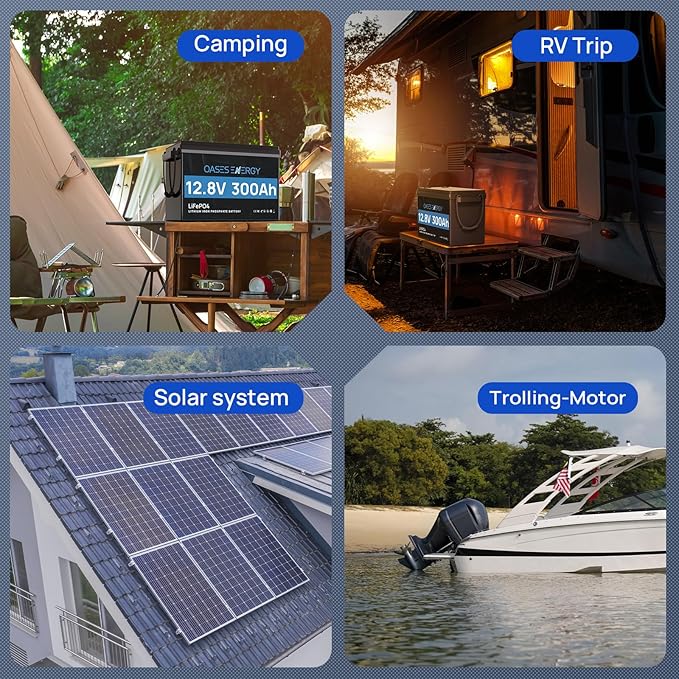 12V 300Ah LiFePO4 Battery Mini Size Built-in 200A BMS Deep Cycle Low Temperature Cut-Off Lithium Trolling Motor Battery Designed for RV Camping Marine and Solar