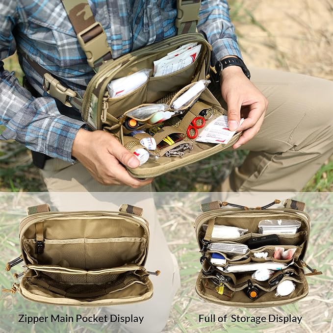 Tactical Chest Pack EDC Chest Bag 2L Utility Molle Chest Rig Pouch with CCW Compartment Adjustable Strap Outdoor