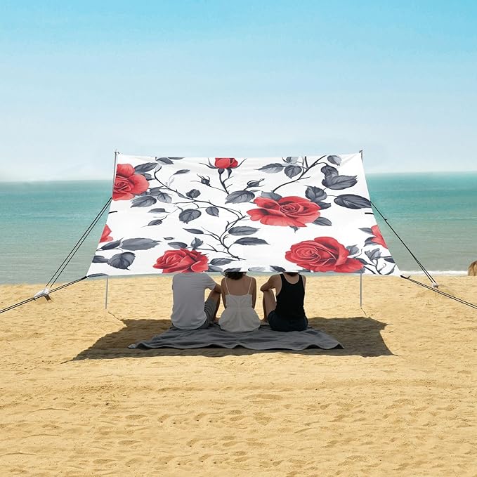 ALAZA Vintage Rose Floral Beach Tent Sun Shelter Portable Canopy Sunshade for Outdoor Camping Picnics Backyard Fun 10x9 ft