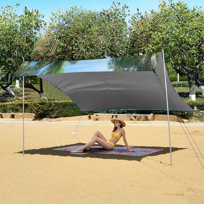 Summer Pool Pattern Beach Tent Sun Shelter Set UPF50+ UV Protection 10.5 x 9.19 FT Camping Shade Canopy with Sandbags Sand Anchors Carrying Bag and Others