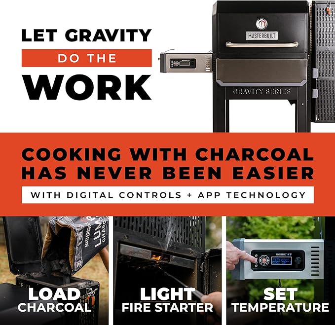 Masterbuilt® Gravity Series® 1050 Smoker Grill - Digital Charcoal Combo Grill with Free App 1050 Cooking Square Inches in Black Model MB20041220