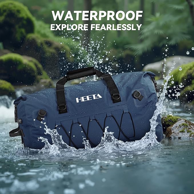HEETA Waterproof Duffel Bag Motorcycle Dry Bag Backpack 60L/80L Extra Large Rolltop Travel Duffle Bags with Straps &amp Handles for Kayaking Rafting Boating Canoeing Camping Gym Beach Cruise Ship