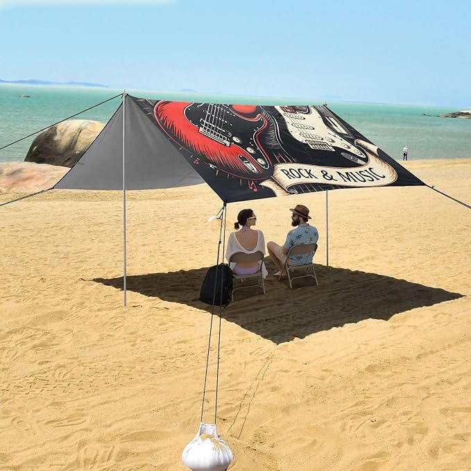 ALAZA Guitar Music Beach Tent Sun Shelter UPF50+ Protection Beach Shade Canopy w/ 4 Sandbags for Outdoor Camping Fishing Backyard Fun Picnic 10x9 ft