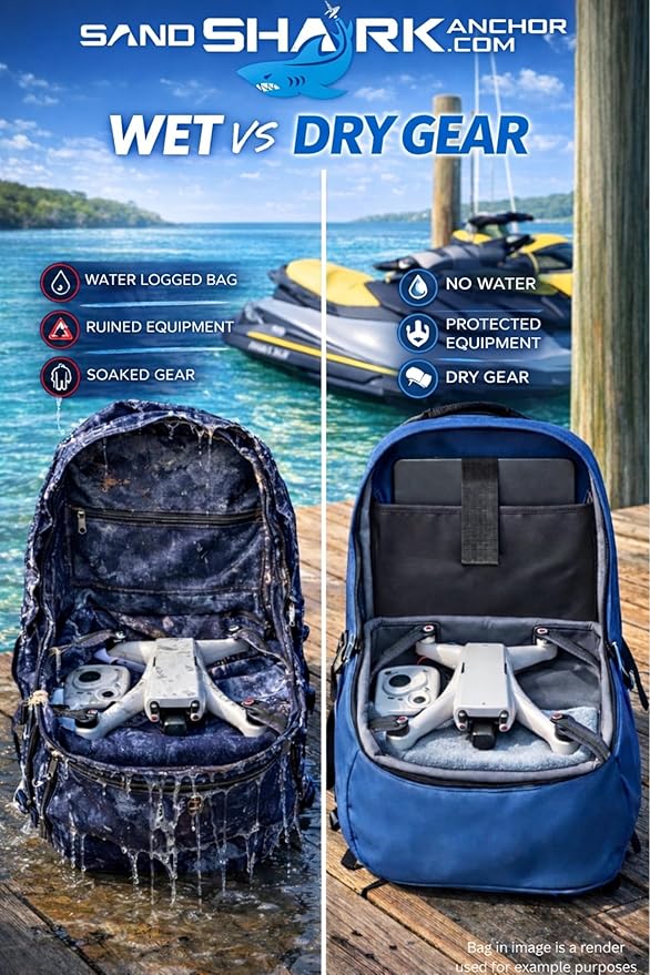 SandShark 25L Waterproof Backpack – IP67 Submersible Backpack with Airtight Zipper TPU Shell Laptop Sleeve – Waterproof Dry Bag for Boating Beach Swim Travel &amp Water Sports