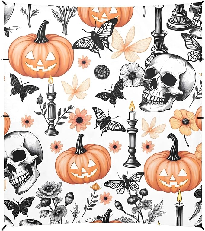 ALAZA Pumpkin Skull Pattern Beach Tent Sun Shelter Portable Canopy Sunshade for Outdoor Camping Picnics Backyard Fun 10x9 ft