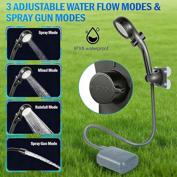 Travel Shower Equipment with Easy Setup for Backpacking Compact Travel Gear with Heat ABS Unit with Water Saving