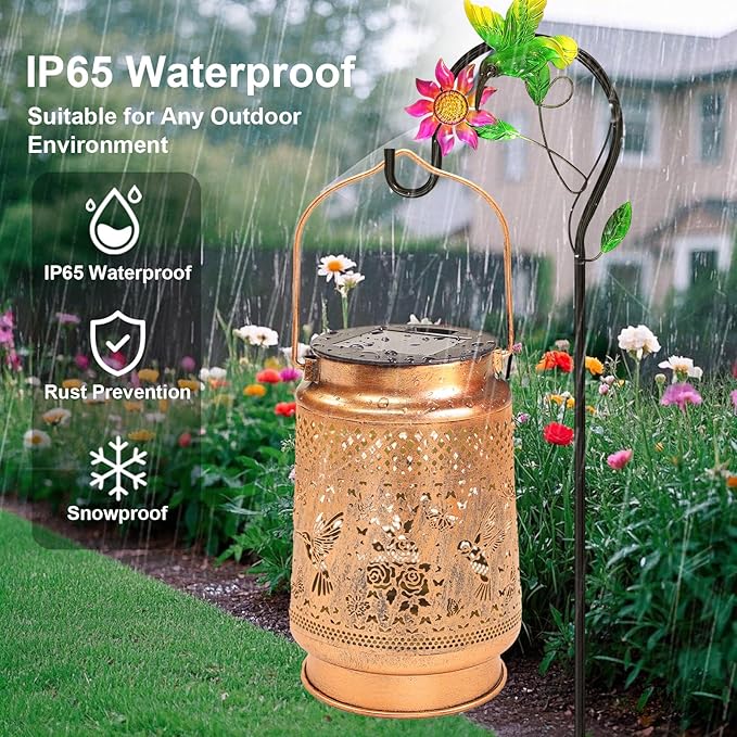 Hummingbird Rose Solar Lanterns Outdoor with Shepherd Hook Birthday Gift Mothers Day Gift for Women Mom Grandma Wife Daughter Waterproof Hanging LED Lights Decor for Yard Garden Patio Porch Lawn