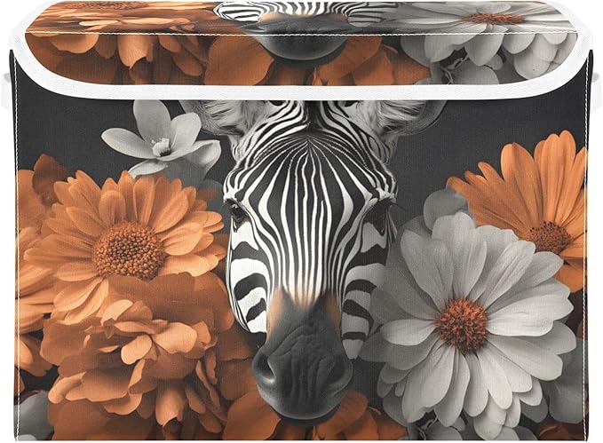 AIXIWAWA Lidded Storage Cube (Zebra Floral) Fabric Foldable Closet Bins with Flip Lid and Handles Organizer Basket Container 16.5 x 12.6 x 11.8 IN