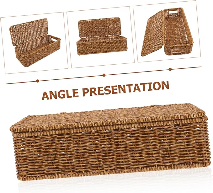 ABOOFAN Rattan Storage Basket Lid Fabric Bin Imitation Rattan Box Woven Sundries Basket Home Decor