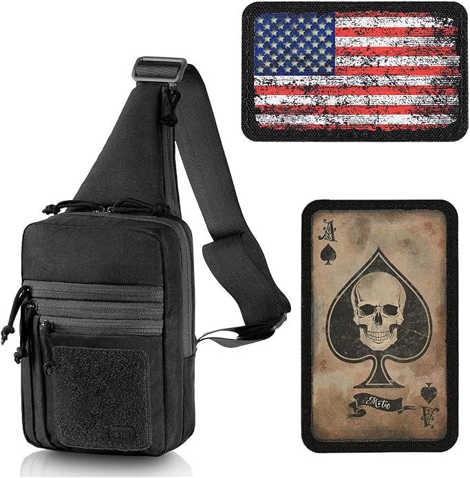 Tactical Carry Set: Shoulder Chest Pack Ace of Spades Patch Vintage USA Flag - Black Coyote/Black Standart Size