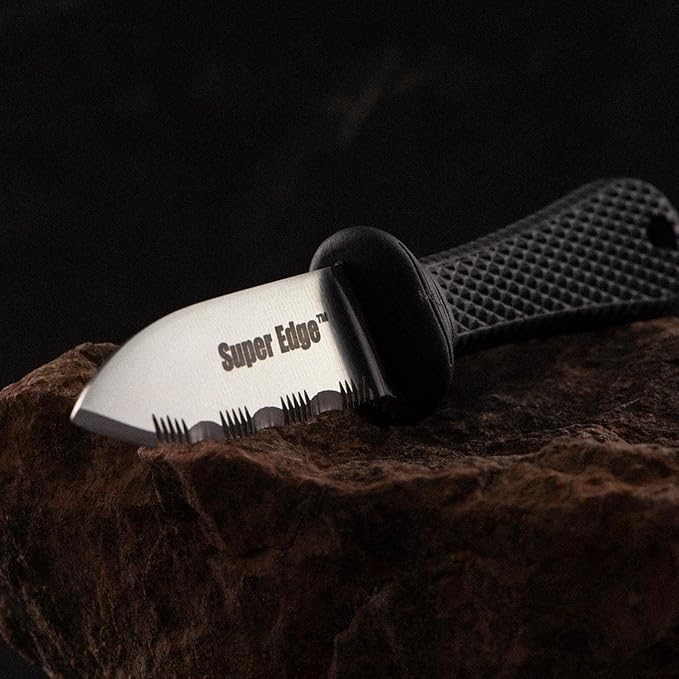 Cold Steel Super Edge 2 Durable Compact Japanese AUS8A Stainless Steel Fixed Blade Drop Point Outdoor Game Hunting Neck Knife Kray-Ex Handle Secure-Ex Sheath
