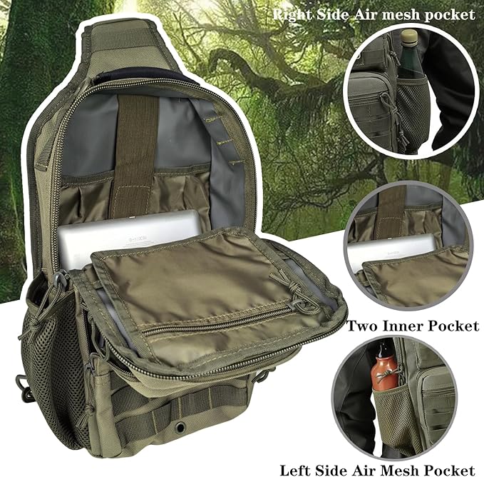 Tactical Shoulder Sling Bag Small Chest Pack 13L Backpack for Men Outdoor Sports Olive