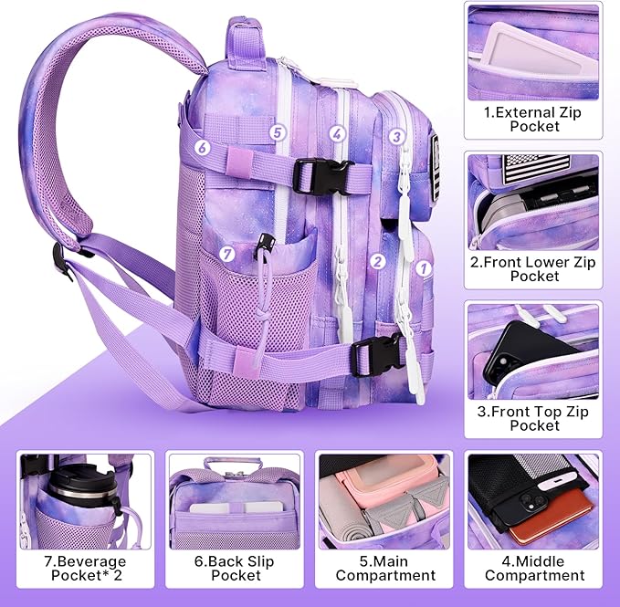 Boomistry 15L Mini Tactical Backpack Small Tactical Backpack for Women Military Backpack for Gym Hiking Daily (Purple Nebula-15L)