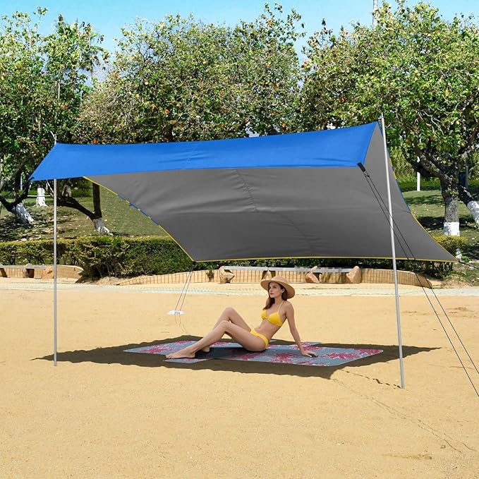 Ukraine Flag Elements Stable Beach Tent UPF50+ Easy Setup Large Sun Shelter with Sand Shovel for Backyard and Camping