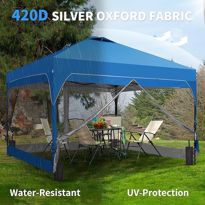 GDY 8x8 FT Pop Up Canopy Tent with One Push SetupSetup Gazebo with 4 PVC Transparent SidewallsEasy Carry for Events Parties Camping Blue