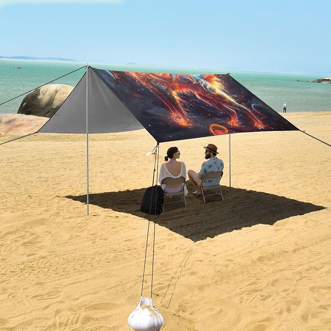 ALAZA Galaxy Dog Beach Tent Sun Shelter UPF50+ Protection Beach Shade Canopy w/ 4 Sandbags for Outdoor Camping Fishing Backyard Fun Picnic 10x9 ft