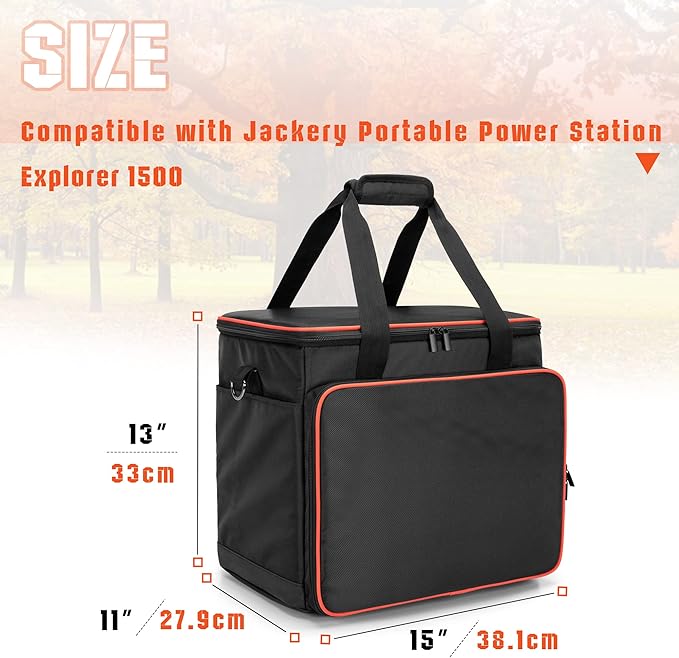 Trunab Travel Carrying Bag Compatible with Jackery Explorer 1500 Portable Power Station Storage Case with Waterproof Bottom and Front Pockets for Charging Cable and Accessories